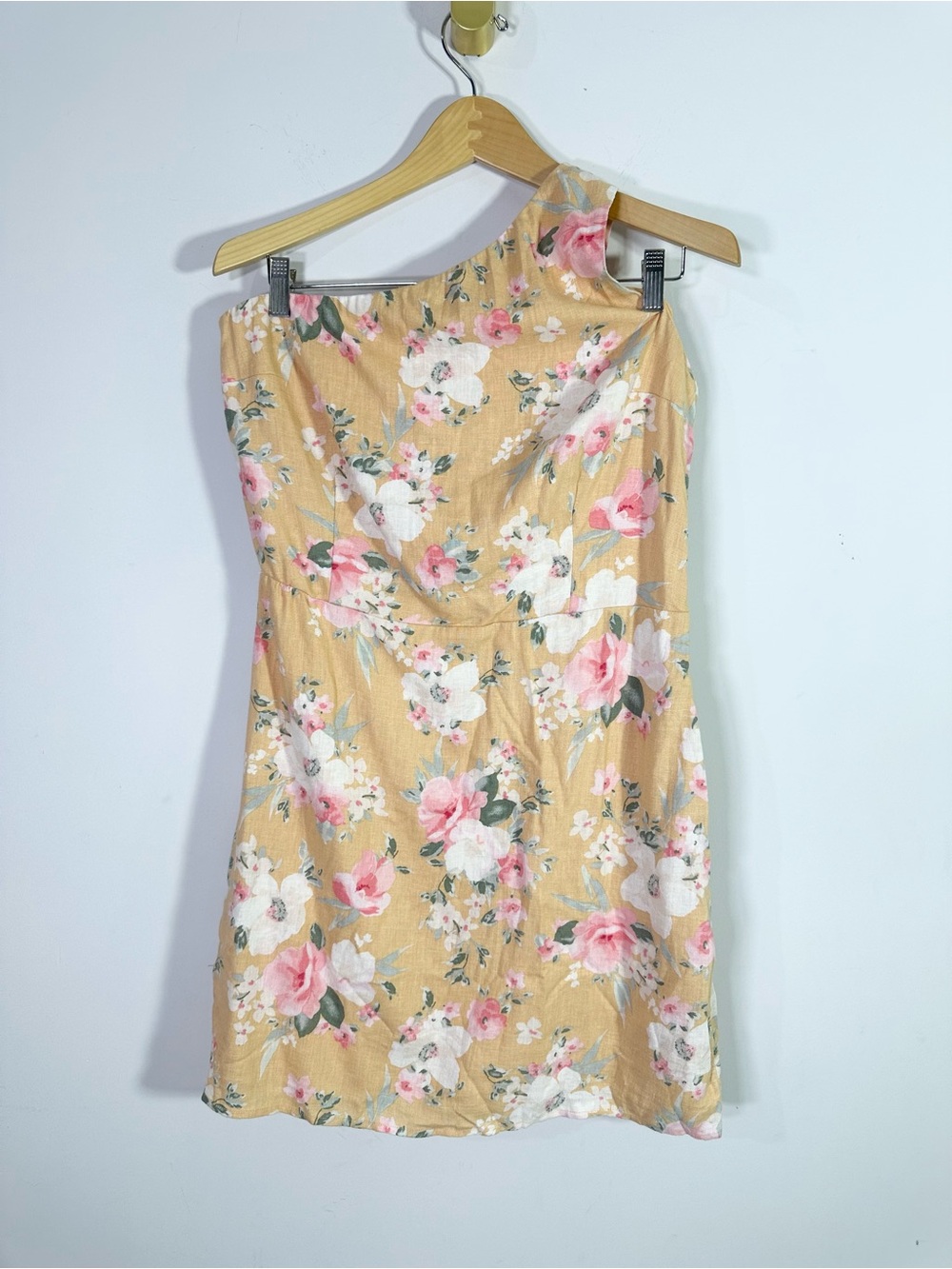 Abercrombie & Fitch Orange Floral Linen Blend One Shoulder Mini Dress